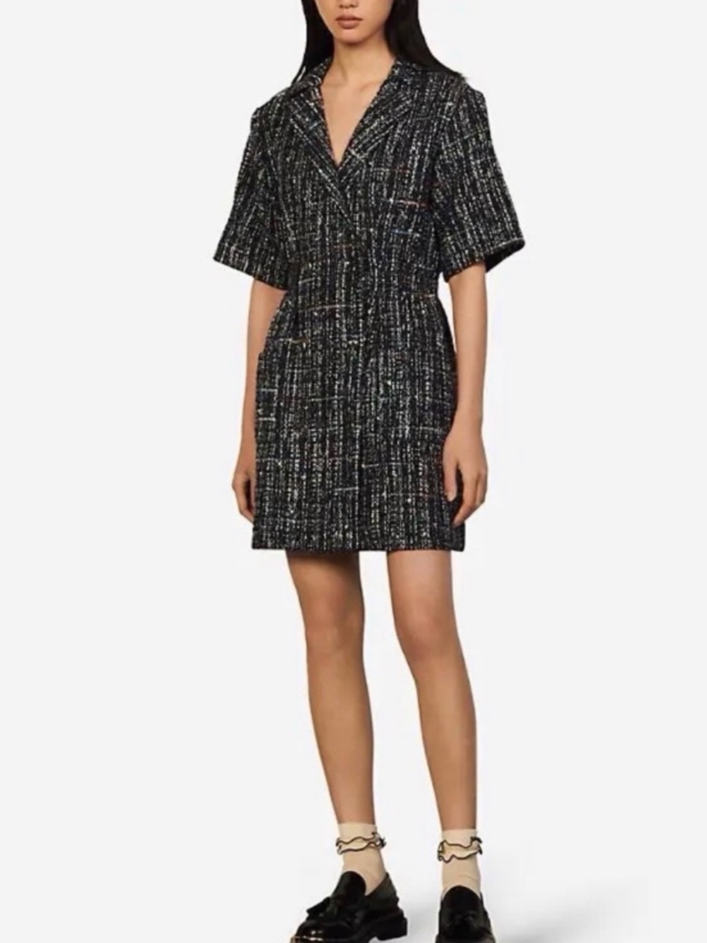 Sandro Alizou Double Breasted SS Tweed Dress - size 42 /10